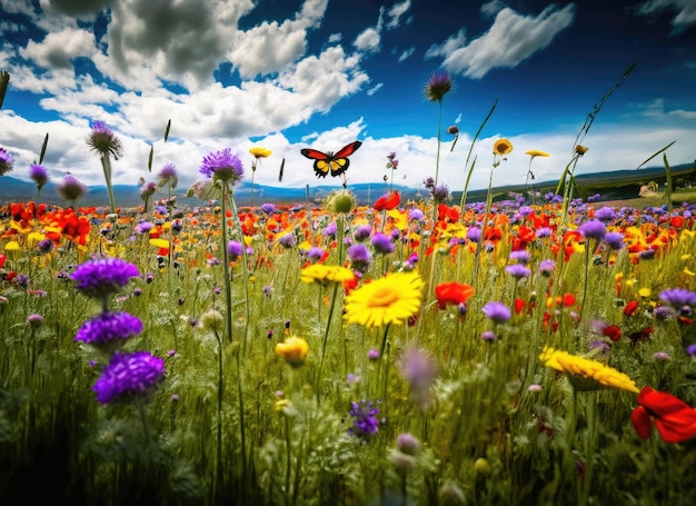 un paysage de jardin d'abeilles et de fleurs