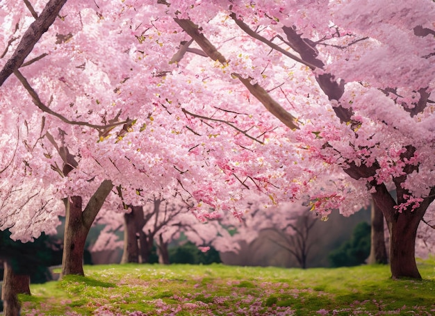 un paysage de jardin de fleurs de cerisier