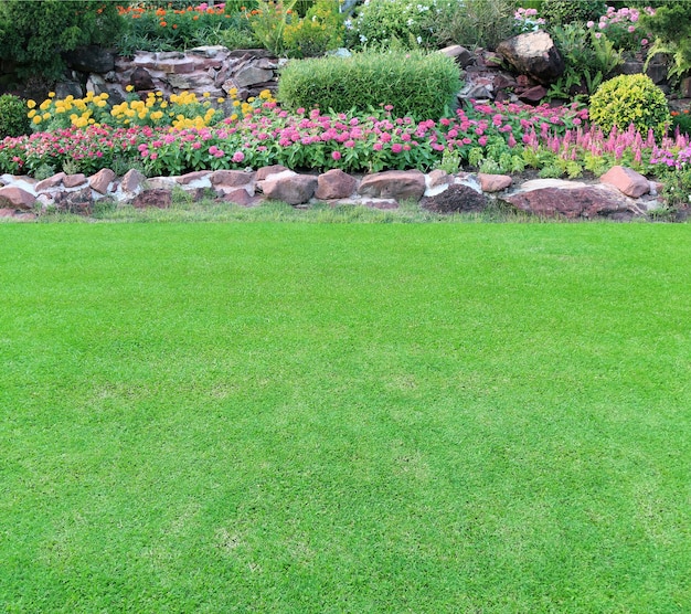 Paysage de jardin avec de l&#39;herbe verte