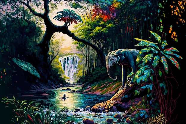 Paysage sur une jungle tropicale africaine avec des arbres.