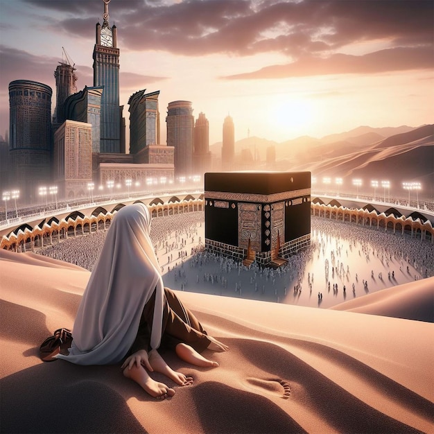 Le paysage de la Kaaba est du sable Muslimah belle fille bel homme