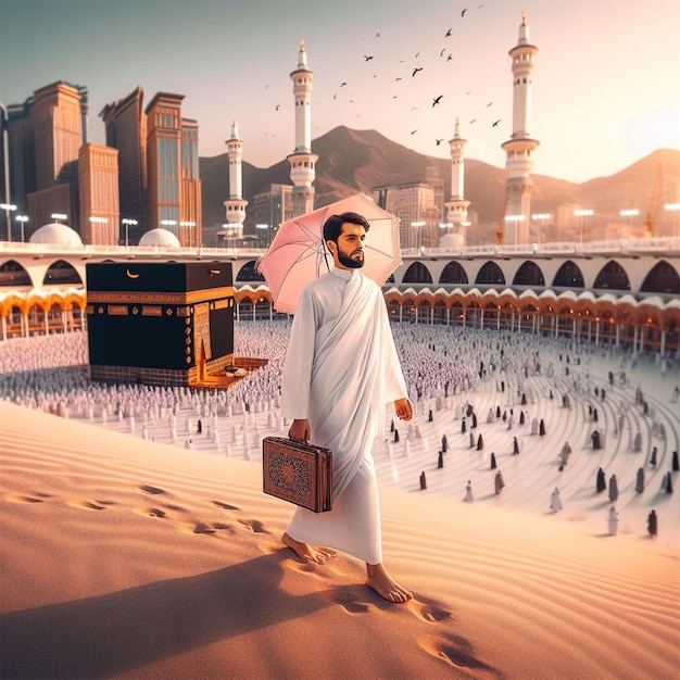 Le paysage de la Kaaba est de sable Muslimah belle fille bel homme