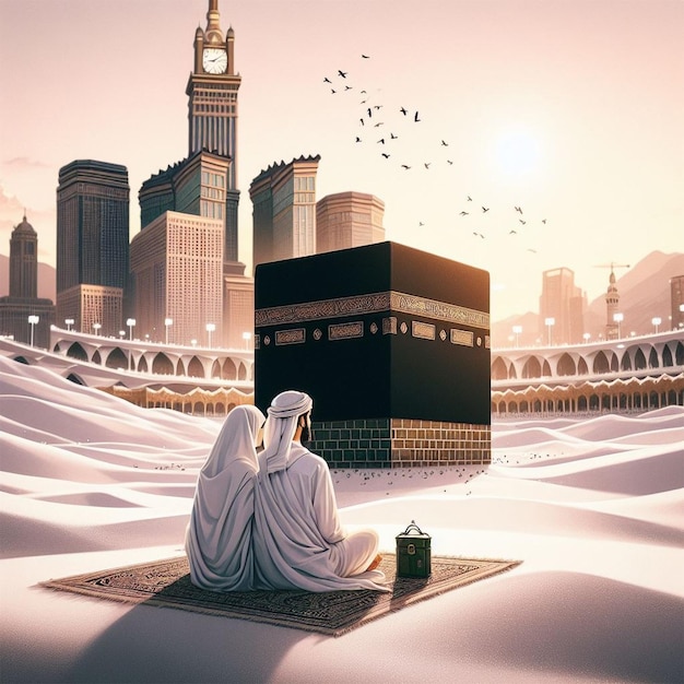 Le paysage de la Kaaba est de sable Muslimah belle fille bel homme