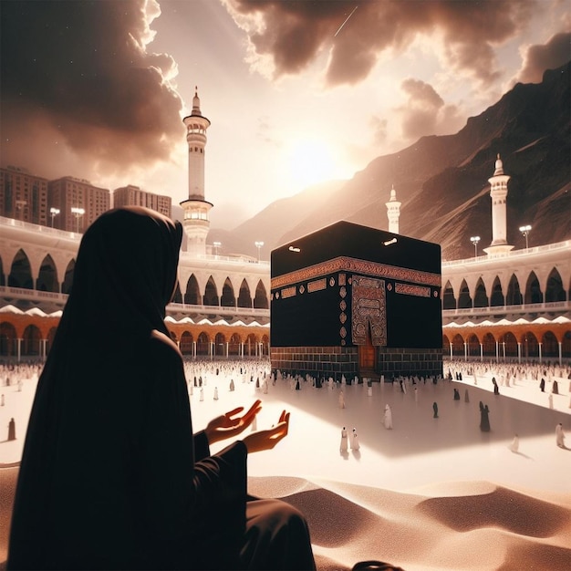 Le paysage de la Kaaba est de sable Muslimah belle fille bel homme