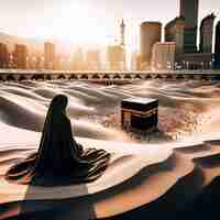 Photo le paysage de la kaaba est de sable muslimah belle fille bel homme