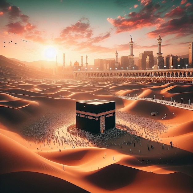 Photo le paysage de la kaaba est de sable muslimah belle fille bel homme