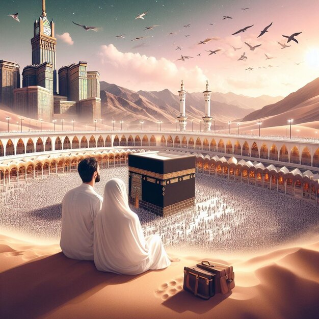 Photo le paysage de la kaaba est de sable muslimah belle fille bel homme