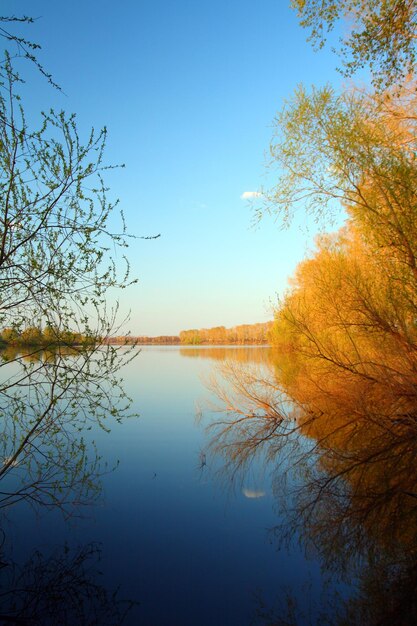 Paysage de lac bleu et jaune