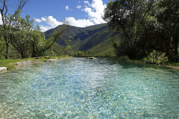 Paysage de lac cristallin et de montagnes