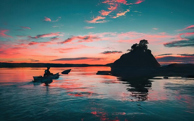 Paysage avec lac et kayak