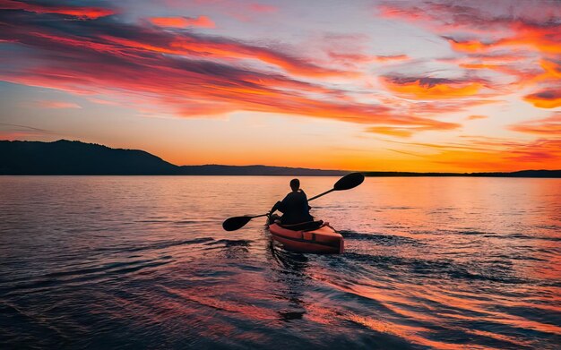 Paysage avec lac et kayak