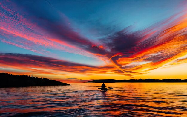 Paysage avec lac et kayak