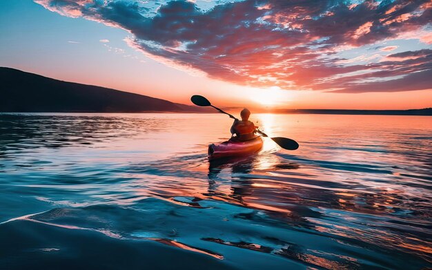 Photo paysage avec lac et kayak