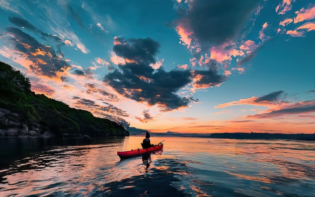 Paysage avec lac et kayak