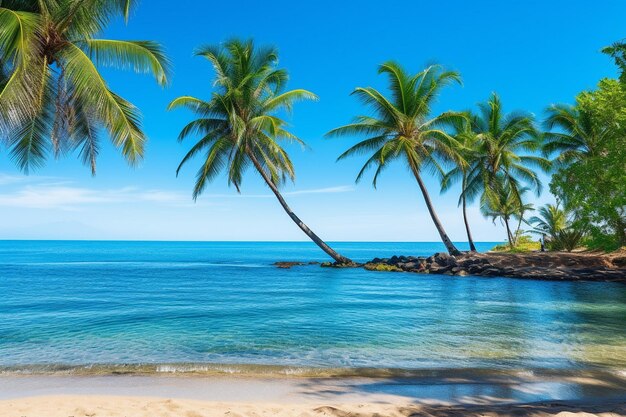 Paysage de lagune maritime avec des palmiers sur une plage de sable