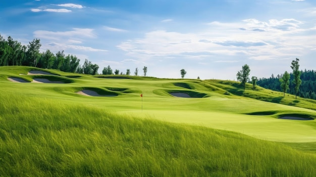 Paysage de larges pelouses vertes et terrains de golf