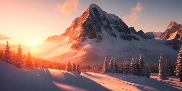 Photo paysage de lever de soleil avec montagne