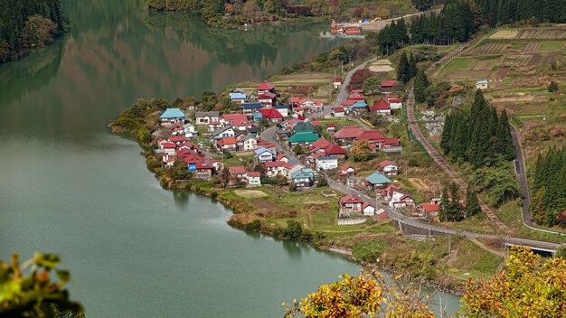 Paysage de la ligne Tadami à Fukushima, Japon