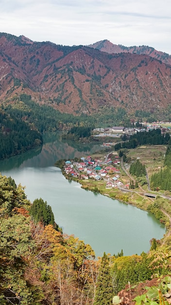 Paysage de la ligne Tadami à Fukushima, Japon