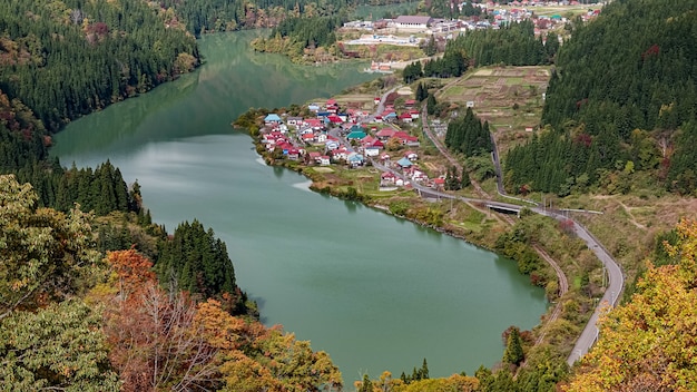 Paysage de la ligne Tadami à Fukushima, Japon