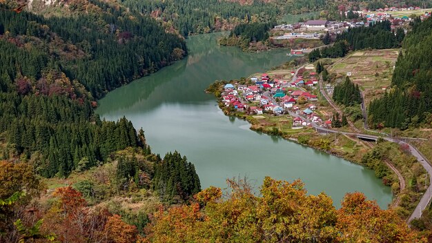 Paysage de la ligne Tadami à Fukushima, Japon