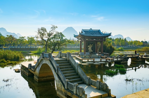 Paysage de Longtan Wetland Park Jingxi Guangxi ChinaChinese traduction Goose