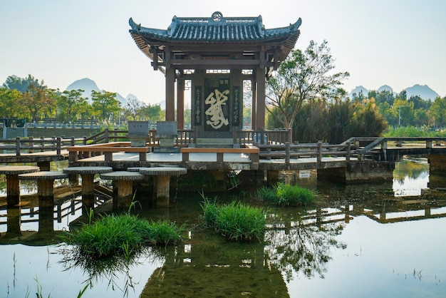 Paysage de Longtan Wetland Park Jingxi Guangxi ChinaChinese traduction Goose