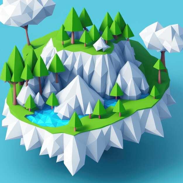 Photo un paysage low poly avec des arbres et des montagnes au milieu.