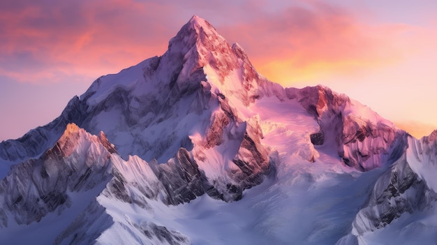 Paysage de lumière de l'aube au sommet de la neige