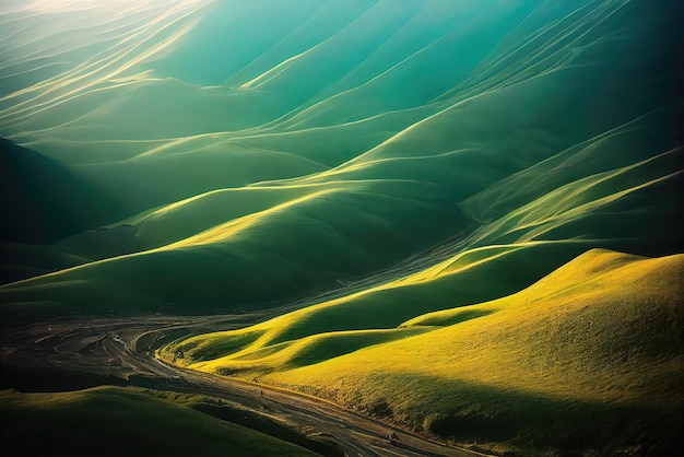 Paysage à la lumière du matin. IA générative