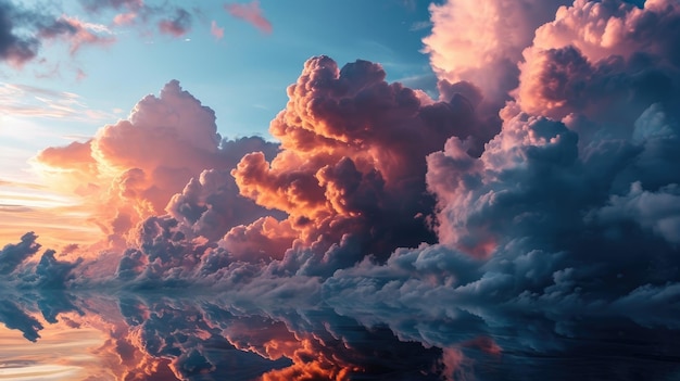Le paysage majestueux des nuages éclairé par la lumière dorée du coucher de soleil