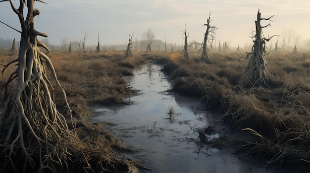 Paysage marécageux d'estuaire saumâtre