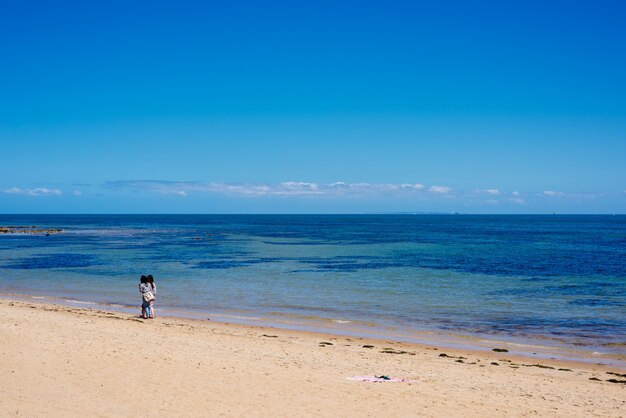 Paysage marin: ciel bleu, océan et belle plage.