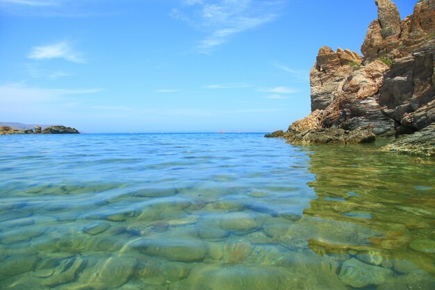 Paysage marin avec falaise eau claire et ciel bleu