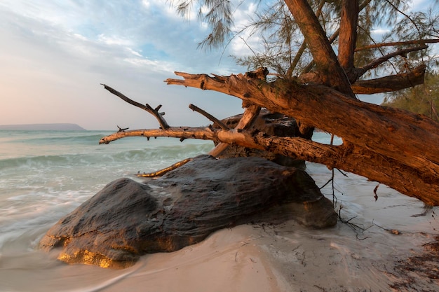 Paysage marin de lever de soleil d'été sur l'île tropicale Koh Rong au Cambodge