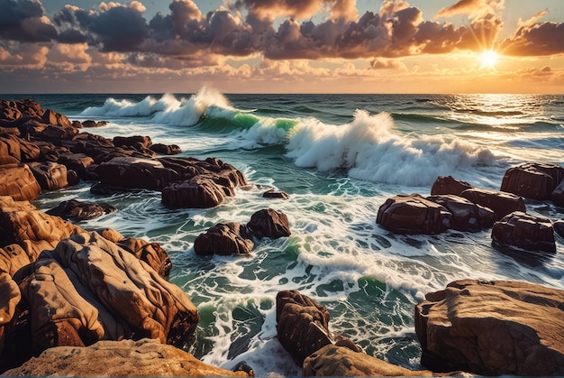 Un paysage marin pittoresque avec des vagues qui s'écrasent contre des rives rocheuses