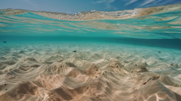 Paysage marin sous-marin avec un fond sablonneux et une eau turquoise parfaitement claire AI générative