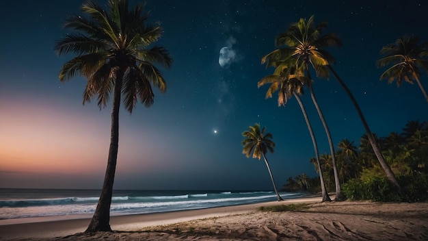 Paysage maritime avec la lune et les palmiers