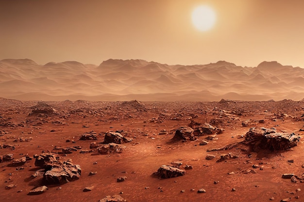 Paysage martien désert martien rocheux rendu 3d