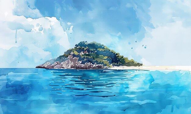 paysage minimaliste à l'aquarelle de l'île