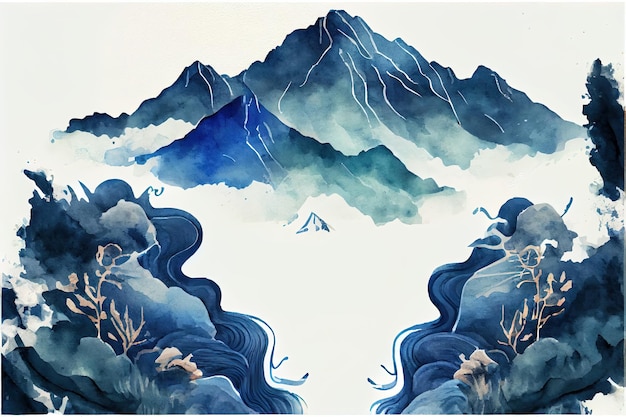 Paysage de montagne aquarelle minimalisme Generative AI