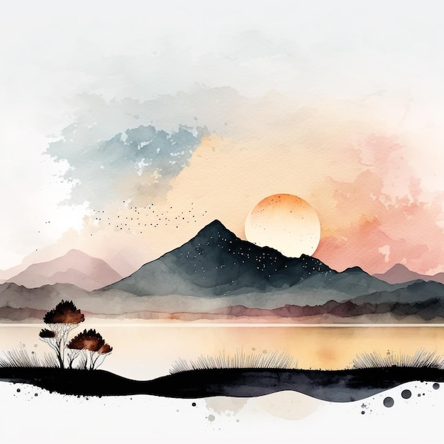 Paysage de montagne aquarelle