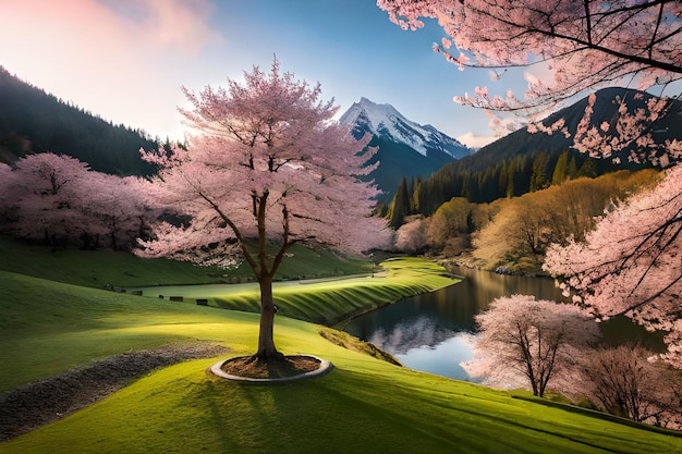 Un paysage avec une montagne en arrière-plan