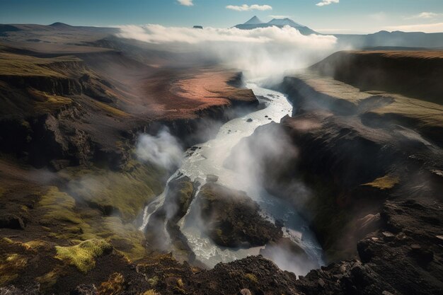 Un paysage avec une montagne en arrière-plan