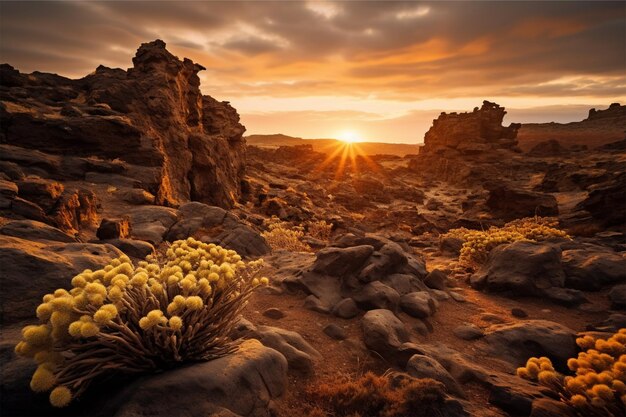 paysage de montagne au coucher du soleil