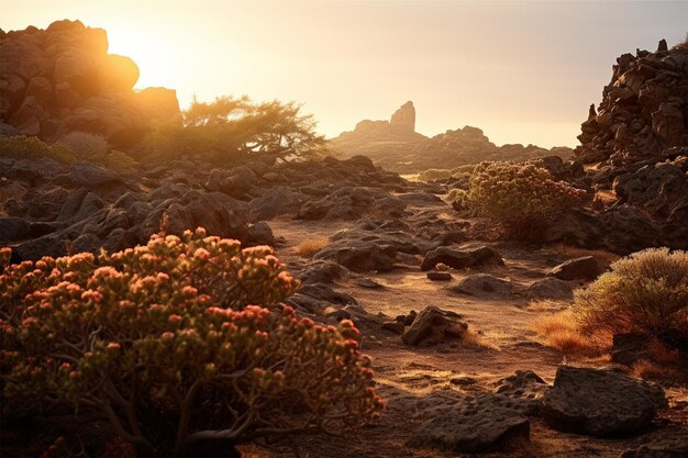 paysage de montagne au coucher du soleil