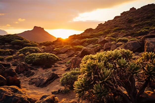 paysage de montagne au coucher du soleil