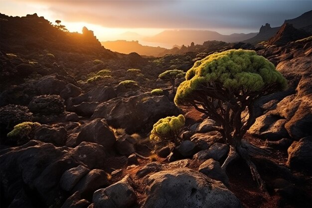 paysage de montagne au coucher du soleil