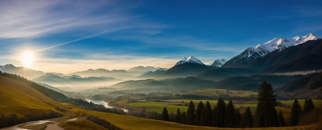 paysage de montagne avec brouillard IA générative