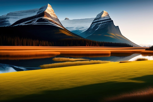 Un paysage de montagne canadien avec une montagne en arrière-plan